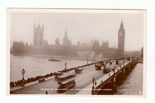 Vintage Sepia Photo Post Card - House of Parliament and Westminister Brdige, London