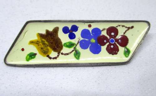 Lovely Vintage Silver enamel Brooch, Flower Bar. 10g, 55x18mm.