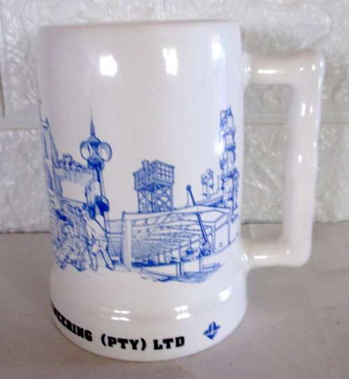 Dorbyl Construction Engineering Porcelain Beer tankard. Bell Ware, South Africa. 130mm high