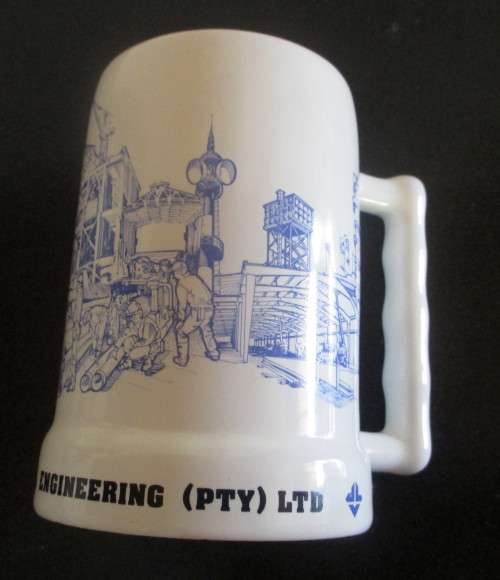 Dorbyl Construction Engineering Porcelain Beer tankard. Bell Ware, South Africa. 130mm high