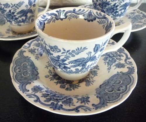 Three Blue and White Small Cups and Suacers. Spotless, Ridgeway `Windsor`