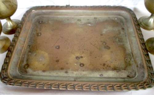 Vintage lot of 6 Brass Mini Goblets & Serving Tray Made In India. As per photo. Goblets 55mm high.