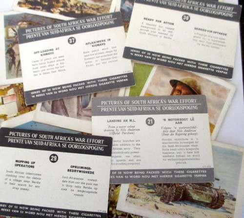 Vintage-Collectable-1xCigarette/Tobacco Card-Pictures of South Africa`s War Effort. 21 Cards.