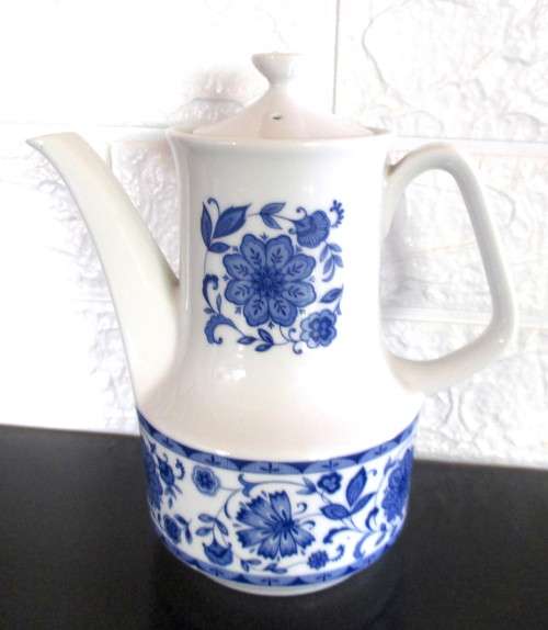 Vintage Blue and White Coffee Pot. Art Deco. Spotless.