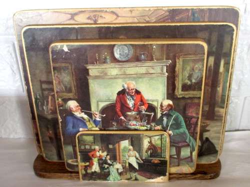 Vintage Win-El-Ware Table Mats Set of 7 with display stand. As per photo. made in Great Britain.