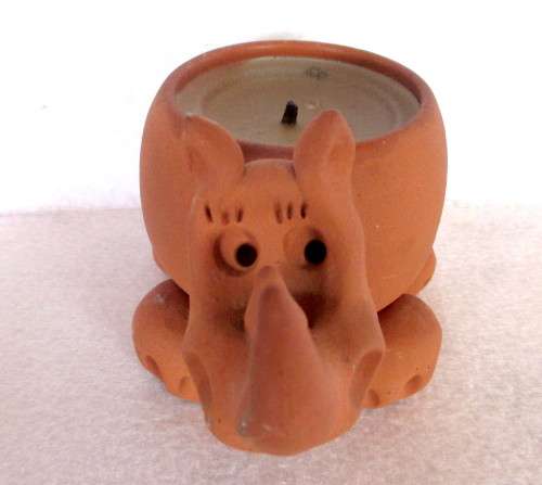 Terracotta Air Dry Clay Rhino Candle Holder. Makers Mark RRL.130mmx80mm.