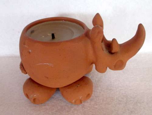 Terracotta Air Dry Clay Rhino Candle Holder. Makers Mark RRL.130mmx80mm.