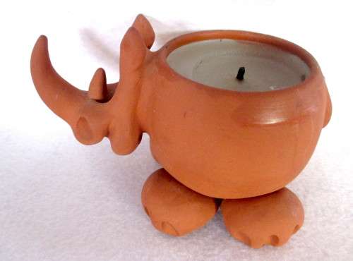 Terracotta Air Dry Clay Rhino Candle Holder. Makers Mark RRL.130mmx80mm.