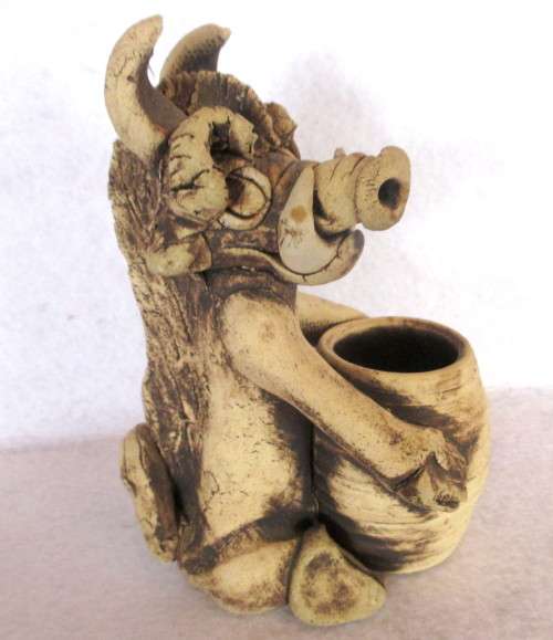 Interesting, Hand made raw Clay Warthog Figurene.  140 mm high.