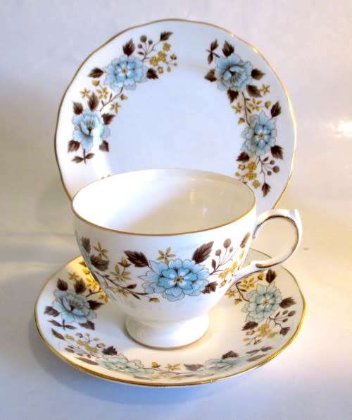Queen Anne Vintage Bone China Trio with Auturm Leaves. Spotless