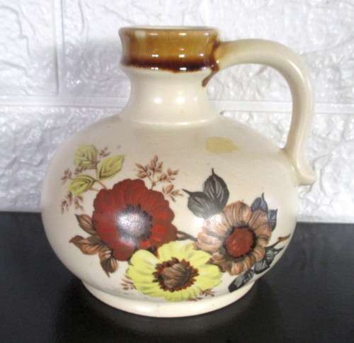 Vintage Ceramic Jag/Vase, painted with autumn flowers. 130mm high.
