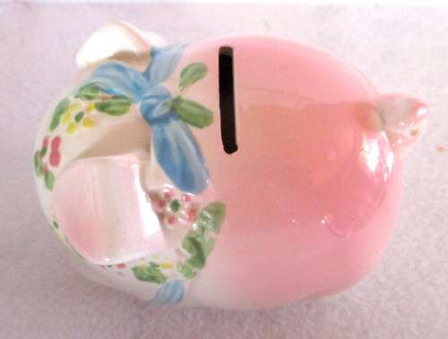Vintage Cute Ceramic Pink Piggy Bank. 120mm high.