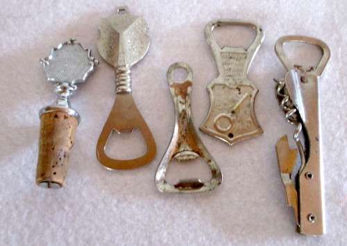 Lot of 5 Bar Accessories. Openers, Wine Stopper.
