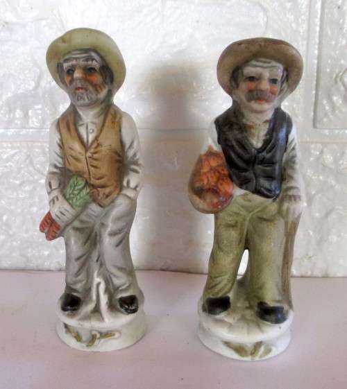 Two Vintage Unglazed Porcelain Old Men Figurines. Taiwan. 110mm high. Spotless.