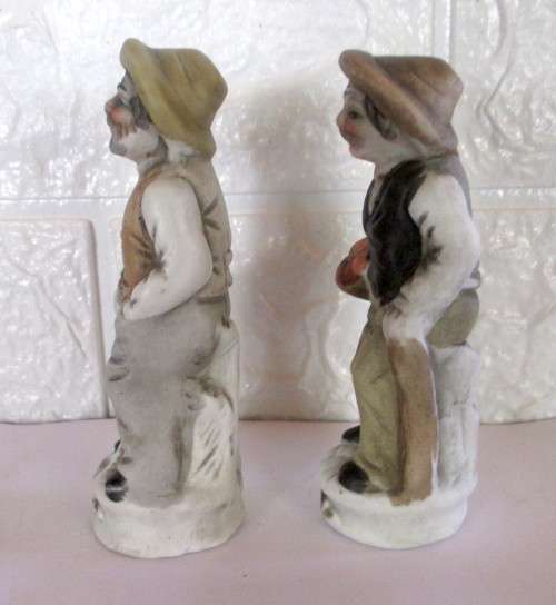 Two Vintage Unglazed Porcelain Old Men Figurines. Taiwan. 110mm high. Spotless.