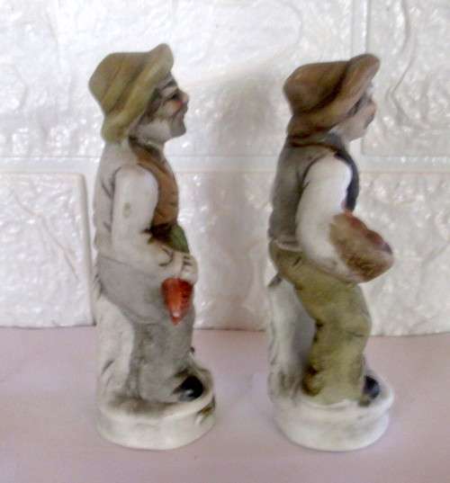 Two Vintage Unglazed Porcelain Old Men Figurines. Taiwan. 110mm high. Spotless.