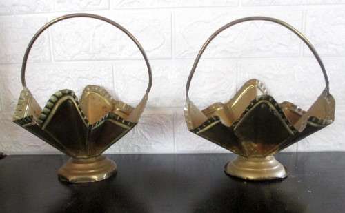 Lot of Two Brass Flower Baskets. 23 cm high.