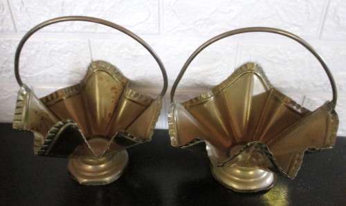 Lot of Two Brass Flower Baskets. 23 cm high.