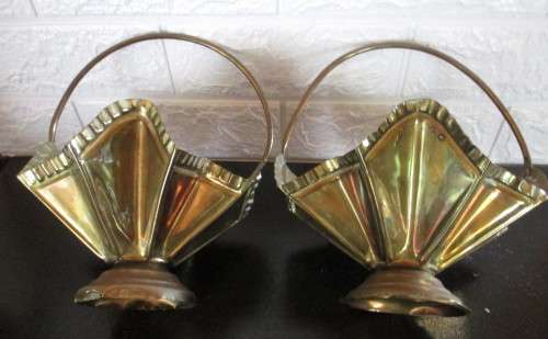 Lot of Two Brass Flower Baskets. 23 cm high.