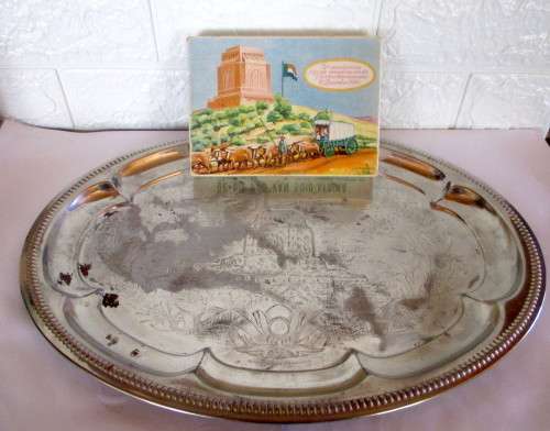 1949 Inuaguration of The Voortrekker Monument, silver plated Tray and chocolate box. RARE. As photo.
