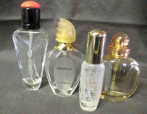 Collection of 4 Empty Glass Perfume Bottles. As per photo.
