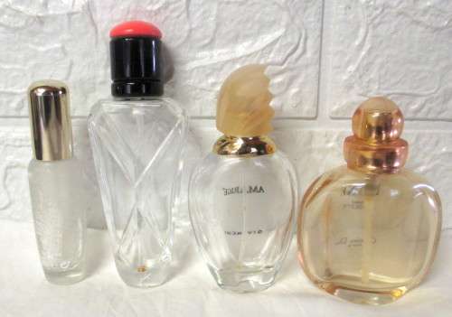 Collection of 4 Empty Glass Perfume Bottles. As per photo.