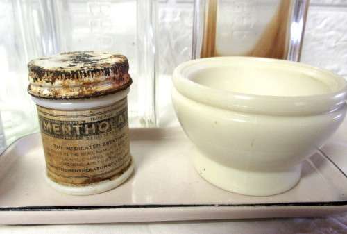 Lot of nine Vintage Glass and Porcelain Apothecary/Medical items.
