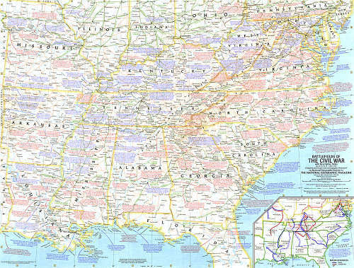 1961 Battlefields of the Civil War Map. National Geographic Society.