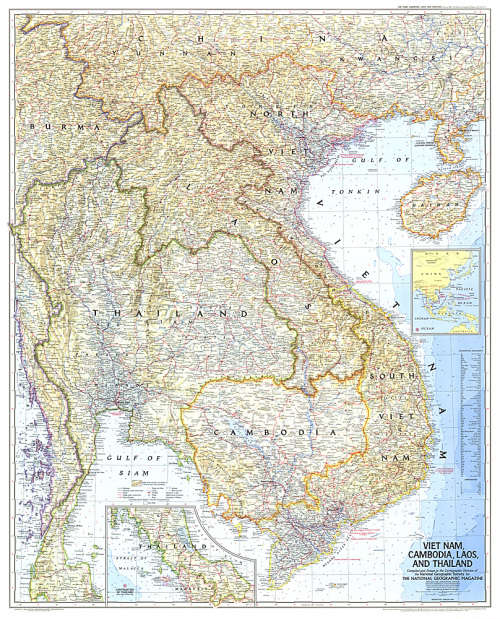 1967 Vietnam, Cambodia, Laos, and Thailand Map . National Geographic Society.