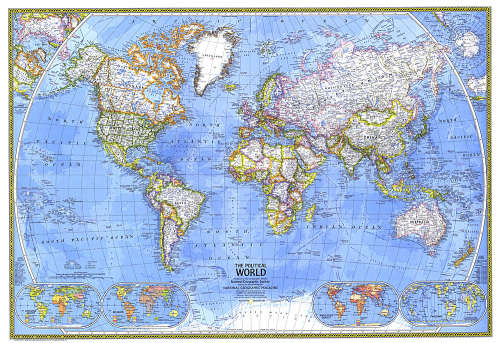 1975 Political World Map. National Geographic Society. Size: 89cm x 61cm.