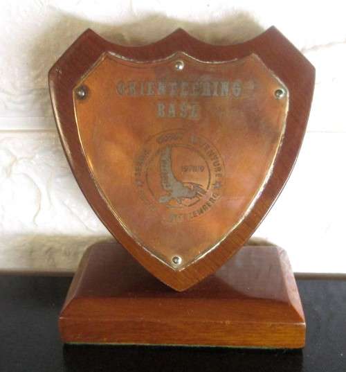 Orienteering Base 1978/9 Senior Scout Adventure Great Witzenberg Shield. Wood and Copper.13 cm high,