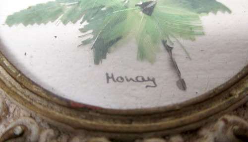 Vintage Feather Art, in Cast Frame. Signed Honay. 200mm x 130mm.