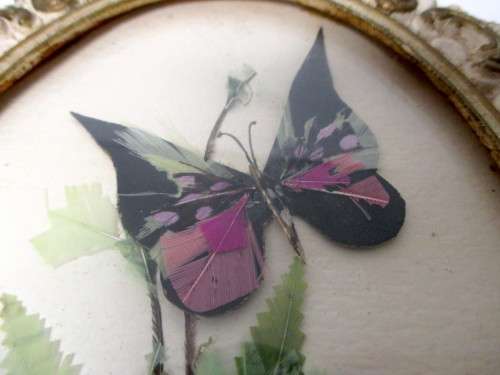 Vintage Feather Art, in Cast Frame. Signed Honay. 200mm x 130mm.