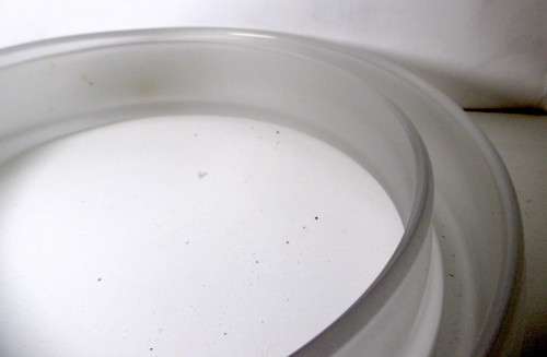 Shallow Circular Flower Vase, Flower Ring. Froster Glass. 220 mm x 50mm.