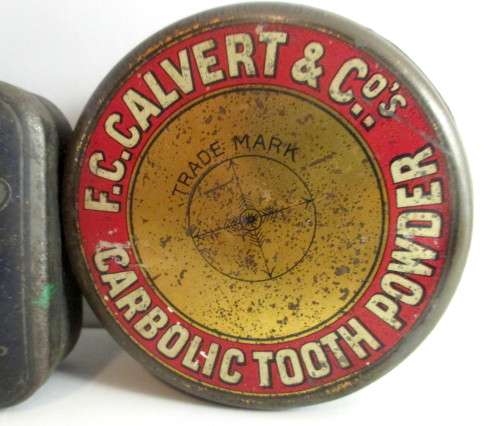 Lot of 2 Vintage Tins. Carbolic Tooth Powder and Lasso Gleaner. Sharpner for Scale.