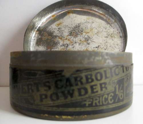 Lot of 2 Vintage Tins. Carbolic Tooth Powder and Lasso Gleaner. Sharpner for Scale.