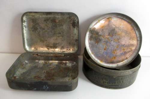 Lot of 2 Vintage Tins. Carbolic Tooth Powder and Lasso Gleaner. Sharpner for Scale.