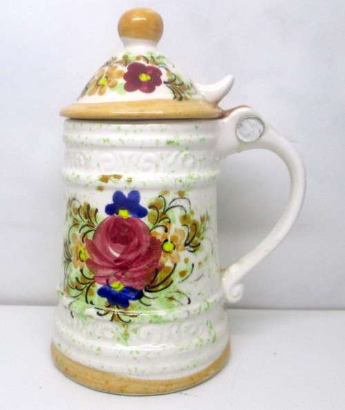 Vintage Mini Porcelain Beer Tankard with Porcelain lid, handpainted. 115mm high. No chips or Cracks.