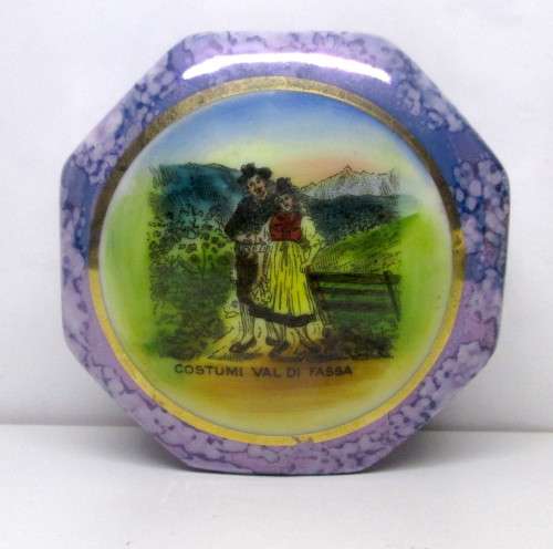 Vintage Limoge France porcelain trinket dish, Flow Purple with gold trimmings. 80mm