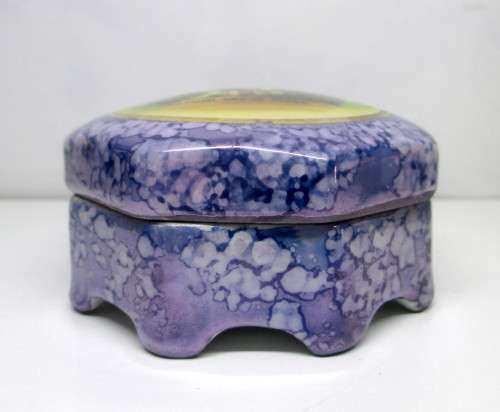 Vintage Limoge France porcelain trinket dish, Flow Purple with gold trimmings. 80mm