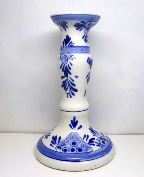 Vintage Hand Painted Delft Holland Candle Stick. 170mm high. No Chips or cracks.