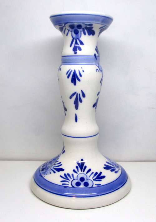 Vintage Hand Painted Delft Holland Candle Stick. 170mm high. No Chips or cracks.