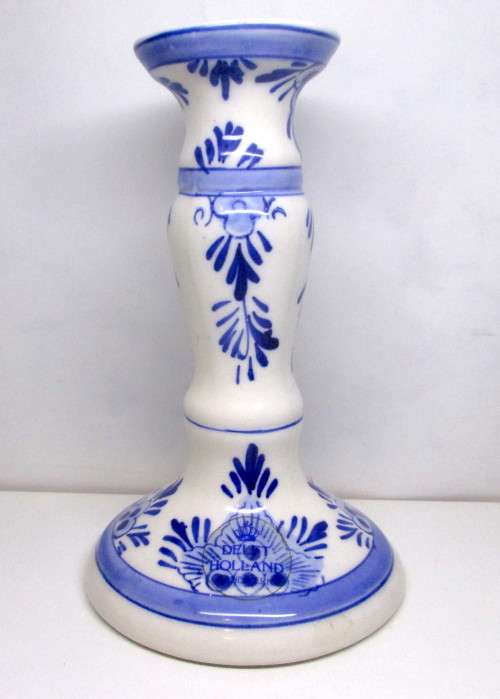 Vintage Hand Painted Delft Holland Candle Stick. 170mm high. No Chips or cracks.