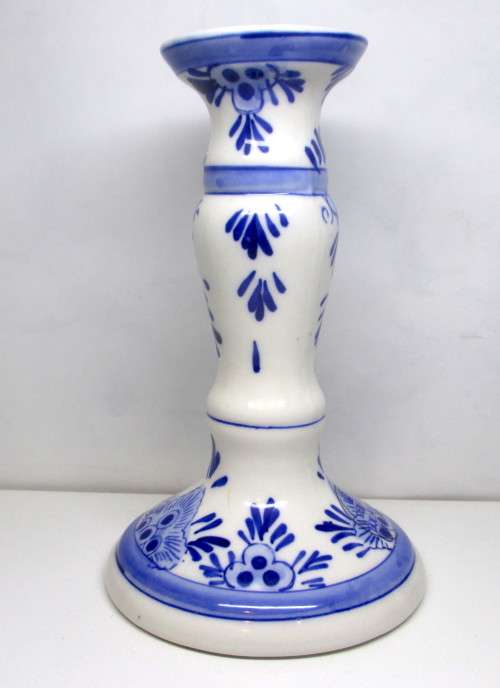 Vintage Hand Painted Delft Holland Candle Stick. 170mm high. No Chips or cracks.