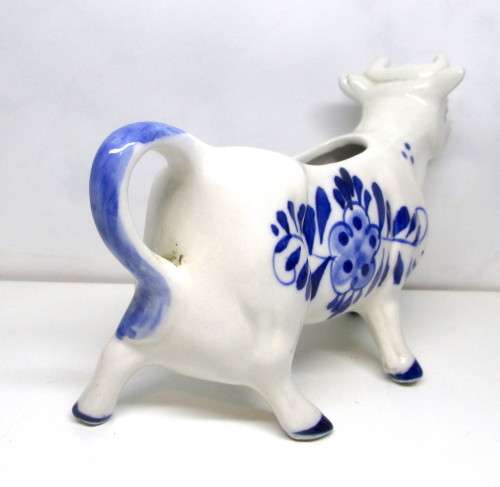 Quirky Delft Cow Creamer - Vintage Cream / Milk Pourer in shape of Cow - 16 x 9cm
