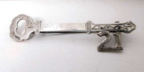Vintage Silver 21st Key Brooch, with hand engraved design. 55cm long. Perfect Gift.