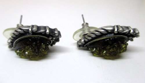 Lovely Vintage Moldavite look Earrings in a ornate setting. 25mm.