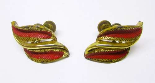 Vintage Gold Color with rich Burnt Orange Screw on Earrings. 25mm