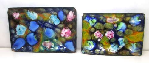 Two Lovey Vibrant Color Vintage Enamel Over Metal Trinket Dishes. 150x100mm and 120x90mm.