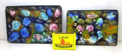 Two Lovey Vibrant Color Vintage Enamel Over Metal Trinket Dishes. 150x100mm and 120x90mm.